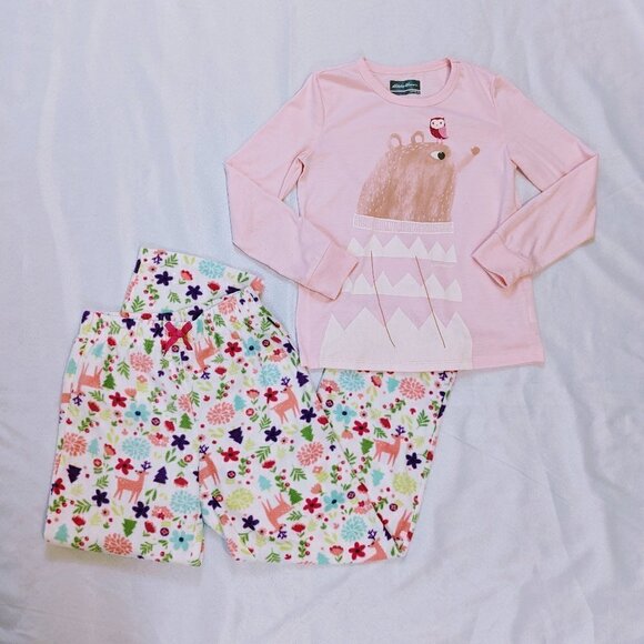 Girls Eddie Bauer Pink Fleece Pajama Set Size 10/12 - Picture 1 of 5